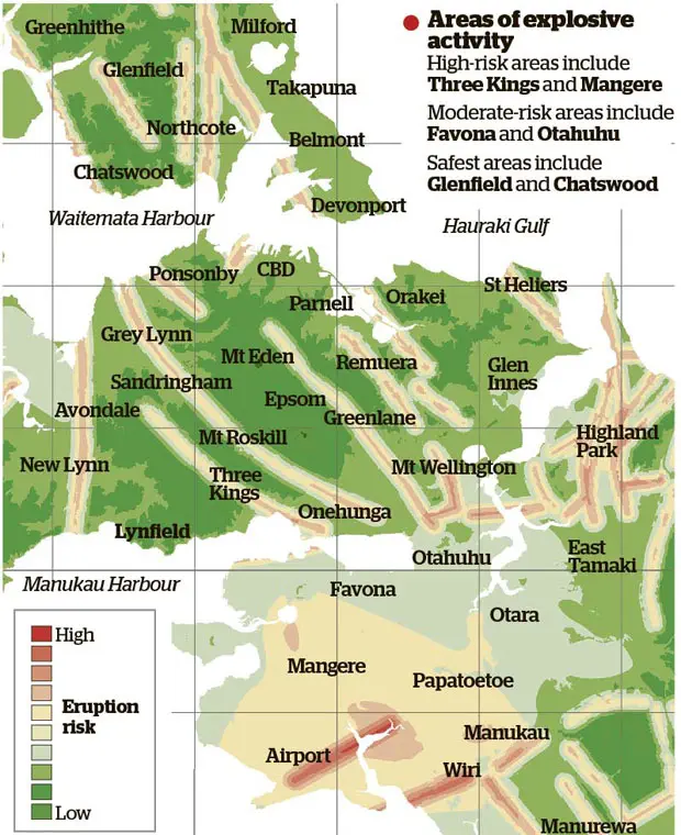 Map of Auckland suburbs most at risk of volcanic eruption