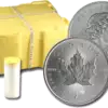 Canadian Silver Maple Leaf Coins also shown in a tube or a monster box